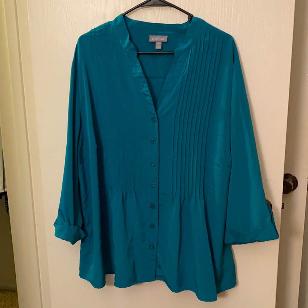 Teal Pleated Essentials Blouse 3X